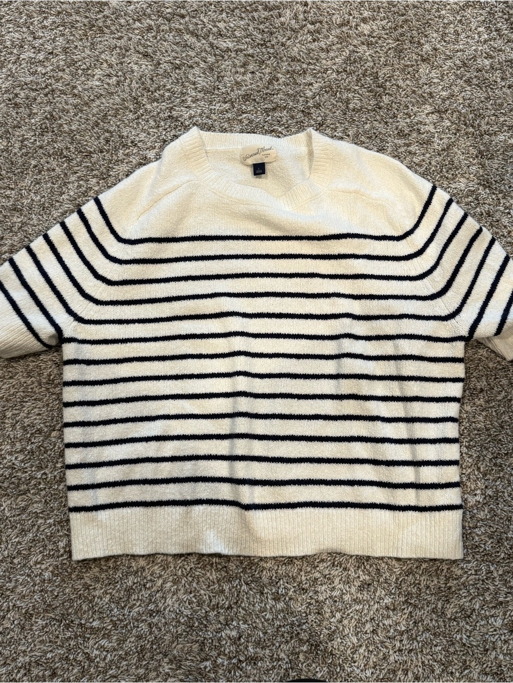 Universal Thread Cream and Black Striped Knit Crew Sweater